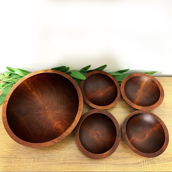 Baribocraft Set/4 wood Salad Snack Serving Bowls - Picture 3 of 9